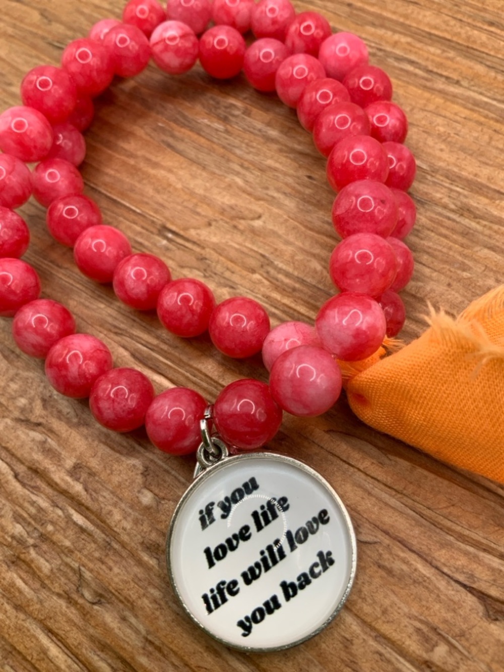 Plunder Design Double Pink Beaded Charm Inspirational Pendant Stretchy Bracelet